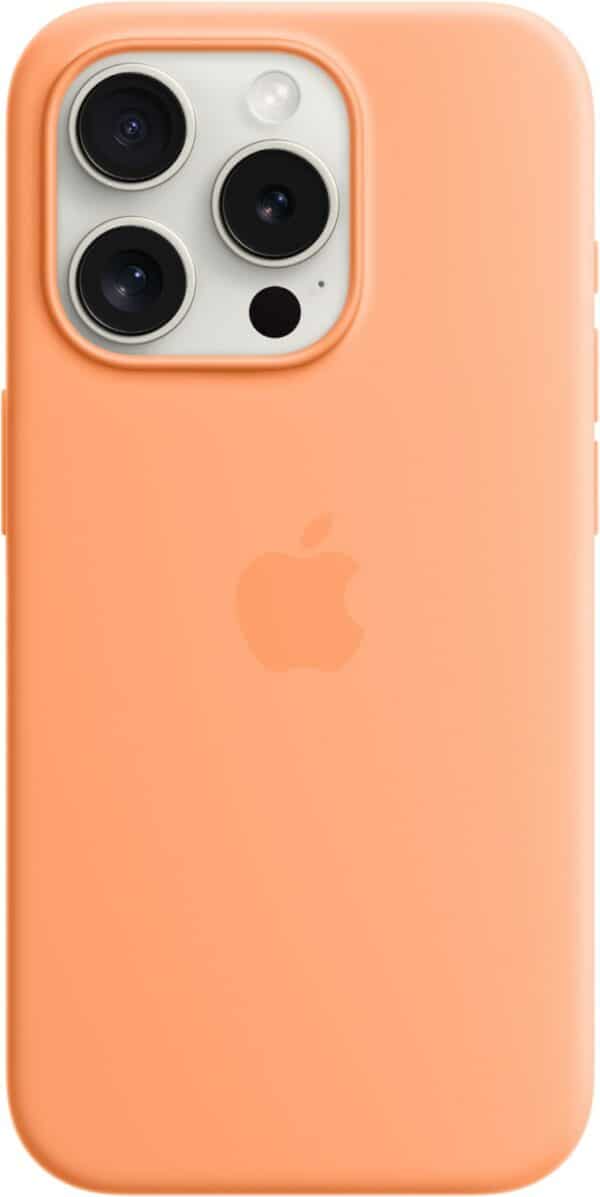 Apple Silikon Case mit MagSafe für iPhone 15 Pro sorbet orange