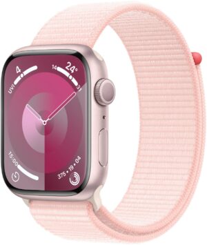 Apple Watch Series 9 (45mm) GPS Smartwatch Aluminium mit Sport Loop rosé/hellrosa