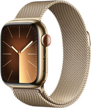 Apple Watch Series 9 (41mm) GPS+4G Smartwatch Edelstahl mit Milanaise Armband gold/gold