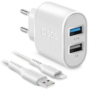 sbs Wand-Ladegerät (10W) 2x USB (1A und 2