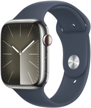 Apple Watch Series 9 (45mm) GPS+4G Smartwatch Edelstahl mit Sportarmband M/L silber/sturmblau