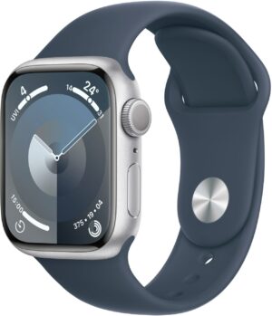 Apple Watch Series 9 (41mm) GPS Smartwatch Aluminium mit Sportarmband M/L silber/sturmblau