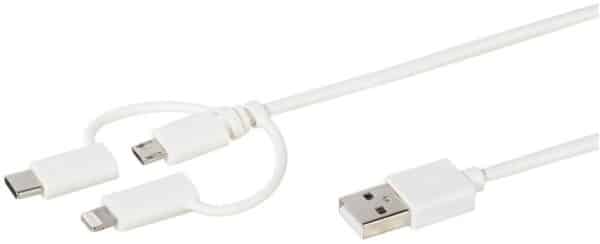 Vivanco 3in1 Micro USB Kabel (1m) mit Lightning und USB Type-C weiß