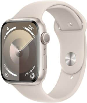 Apple Watch Series 9 (45mm) GPS Smartwatch Aluminium mit Sportarmband M/L polarstern/polarstern