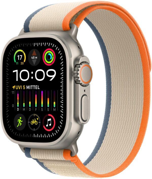 Apple Watch Ultra 2 (49mm) GPS+4G Smartwatch Titan mit Trail Loop Armband (M/L) titan/orange/beige