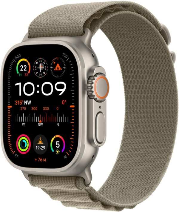 Apple Watch Ultra 2 (49mm) GPS+4G Smartwatch Titan mit Alpine Loop Armband (M) titan/oliv