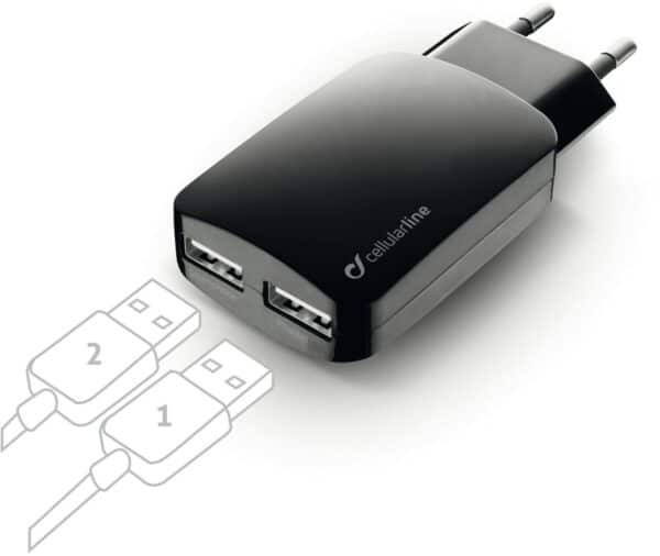 Cellular Line Ladegerät mit 2 USB-Buchsen (3A) schwarz
