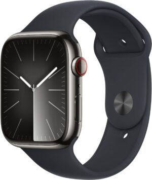 Apple Watch Series 9 (45mm) GPS+4G Smartwatch Edelstahl mit Sportarmband M/L graphit/mitternacht