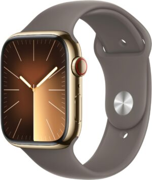 Apple Watch Series 9 (45mm) GPS+4G Smartwatch Edelstahl mit Sportarmband M/L gold/tonbraun